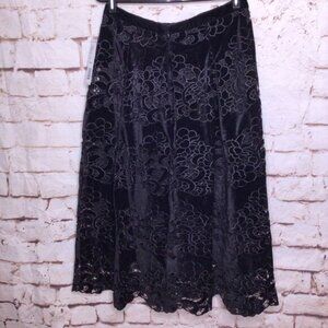 Antonio Melani Bryn Velvet Embroidered Midi Black Skirt Size 4